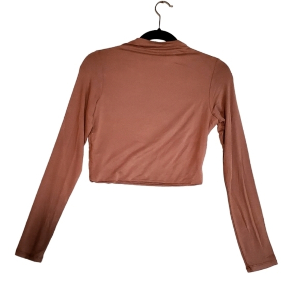 Naked Wardrobe Brown Stretchy Blouse Top Mock Neck Long Sleeve XL NWOT - Picture 2 of 9